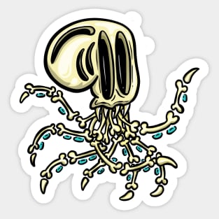 Octopus Skeleton Spooky Halloween Cartoon Illustration Sticker